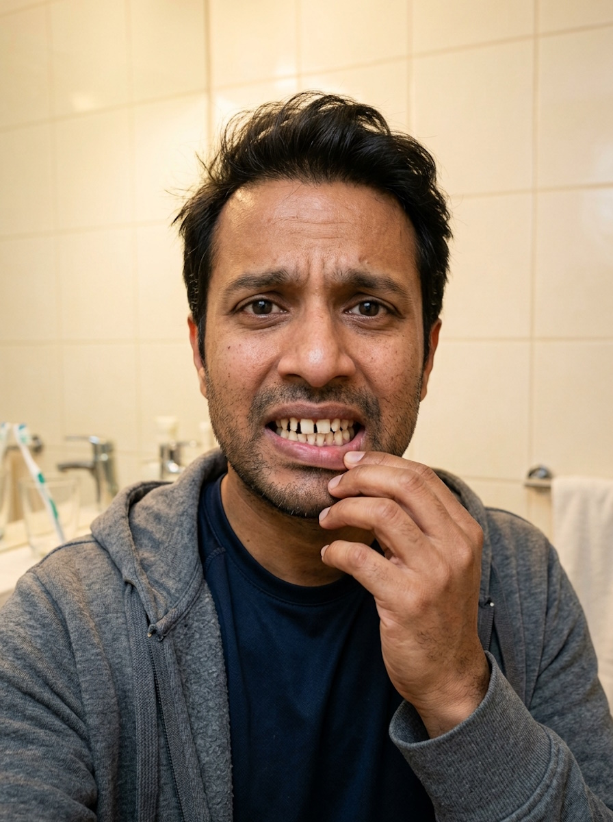 Hombre revisando la alineación de sus dientes